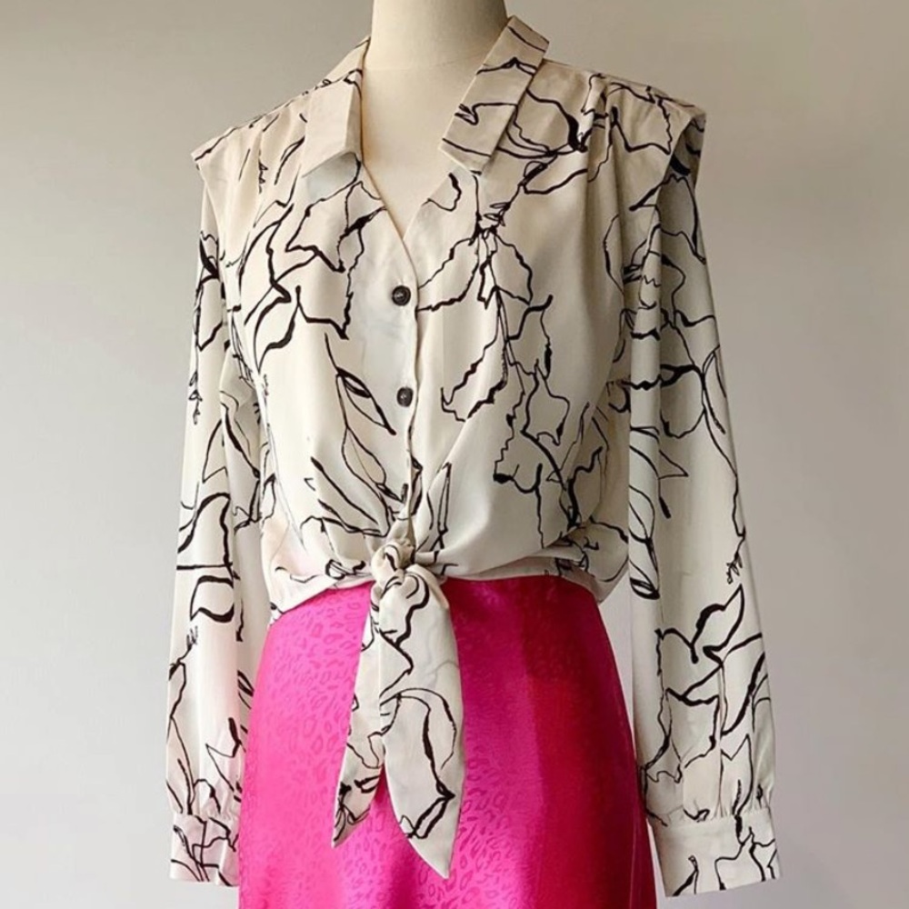 Button up tie front blouse